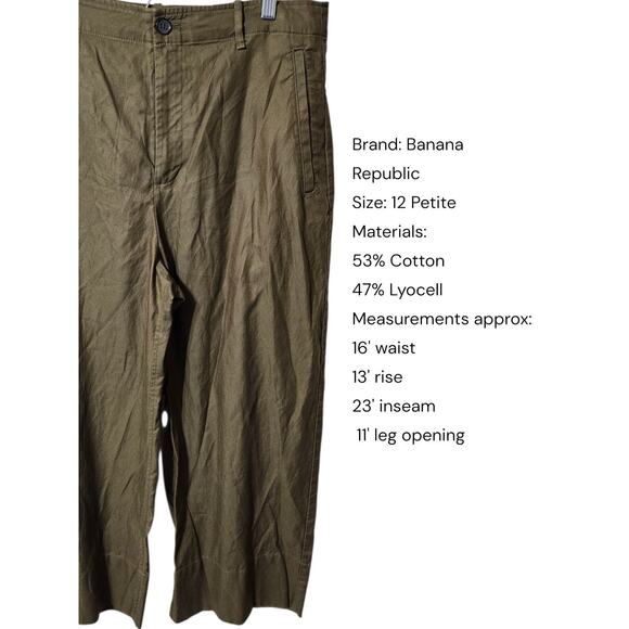 Banana Republic Wide Leg High Rise Brown Pull On Crop Pants Size 12 Petite - Picture 2 of 7